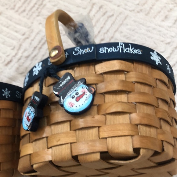 Set of 2 handled nested baskets, snowman charms and ceramic handles - New - Picture 9 of 16